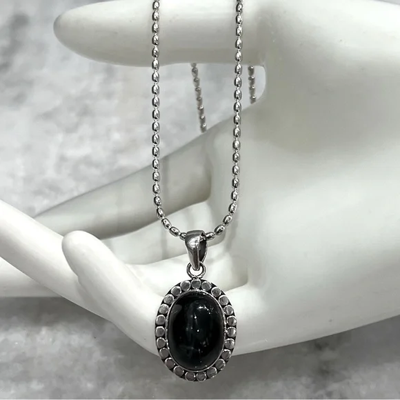 Indian Black Star Diopside Sterling Silver Pendant Necklace